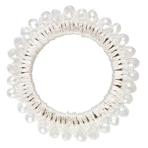 Focal, glass / nylon / steel, white AB, 45mm beaded open round. Sold per pkg of 4.