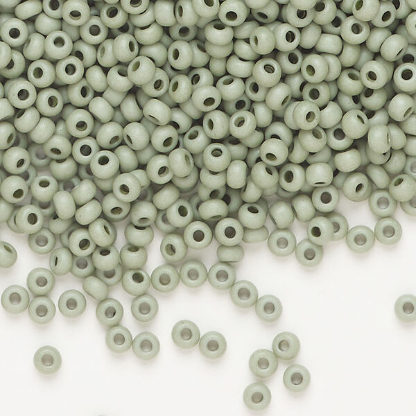 Seed bead, Preciosa Ornela Czech glass, 1pkg500g, 2.8-3.2mm rocaille, opaque matte terra dyed pale eucalyptus chalkwhite (06453) image number 0