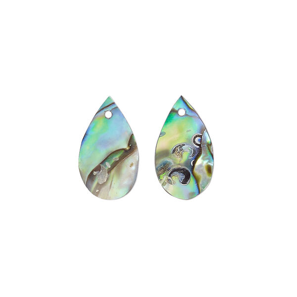 Drop, paua shell (natural), 15x9mm hand-cut top-drilled teardrop, Mohs hardness 3-1/2. Sold per pkg of 2. image number 0