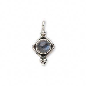 Labradorite / sterling silver 1pkg1, diamond / round drop natural 14x8.5mm / 5mm