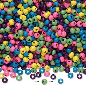 Bead mix, painted wood, mixed colors, 2mm rondelle with 0.5mm hole. Sold per 90-gram pkg, approximately 16,000 beads.