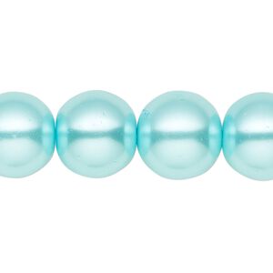 Bead, crystal pearl, aqua blue, 16mm round. Sold per 15-1/2" to 16" strand, approximately 25 beads.