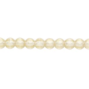 Bead, Czech fire-polished glass, translucent beige and clear, 6x5mm faceted round. Sold per 6-inch strand, approximately 36 beads.