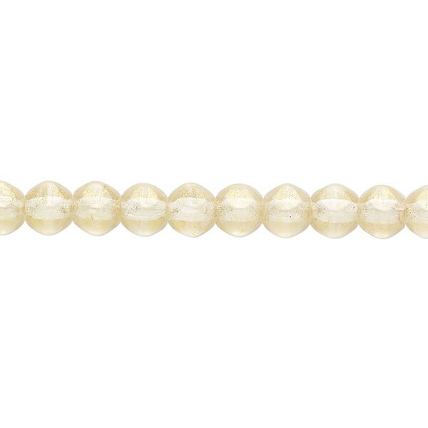Bead, Czech fire-polished glass, translucent beige and clear, 6x5mm faceted round. Sold per 6-inch strand, approximately 36 beads. image number 0