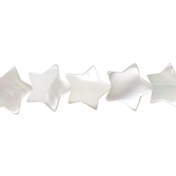 Bead, mother-of-pearl shell (bleached), white, 11x11mm star, Mohs hardness 3-1/2. Sold per 15-1/2" to 16" strand. image number 0