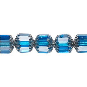 Bead, Czech glass, turquoise blue and metallic silver, 10mm round cathedral. Sold per 15-1/2" to 16" strand, approximately 40 beads.