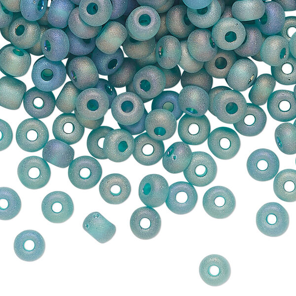 Seed bead glass 1pk #4 round, 50 gram translucent matte rainbow teal image number 0