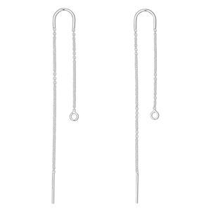 Ear thread 1pkg2 sterling silver, 3 inch long curb chain / open loop, 18 gauge 1 pair