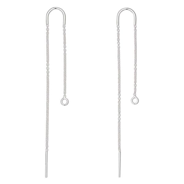 Ear thread 1pkg2 sterling silver, 3 inch long curb chain / open loop, 18 gauge 1 pair image number 0