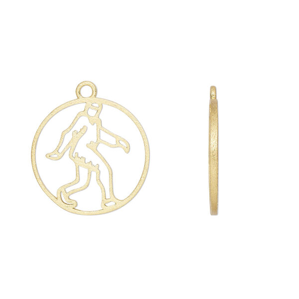 Charm Amoracast® 1pkg1 sterling silver, 15mm 2-sided open Bigfoot / Sasquatch round, "vermeil" (gold finish) image number 0