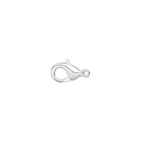 Clasp, lobster claw, silver-plated "pewter" (zinc-based alloy), 10x6mm. Sold per pkg of 100. image number 0