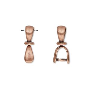 Bail, JBB Findings, ice-pick, antique copper-plated pewter (tin-based alloy), 18x5mm double-sided teardrop with swivel, 5mm grip length. Sold individually.