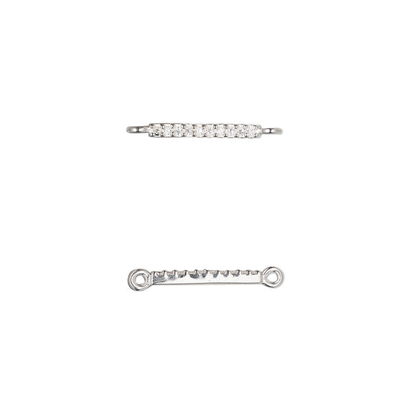 Link, sterling silver and cubic zirconia, clear, 11.5x1.5mm bar. Sold individually. image number 0
