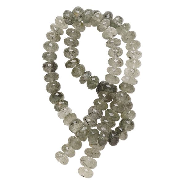 Tourmalinated quartz 1pkg1, hand-cut micro-faceted rondelle bead natural 14 inch 7x5mm-9x6mm image number 0
