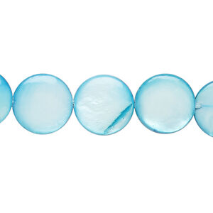 Mother-of-pearl shell 1pkg1, puffed flat round bead 15 inch electric blue 12-13mm