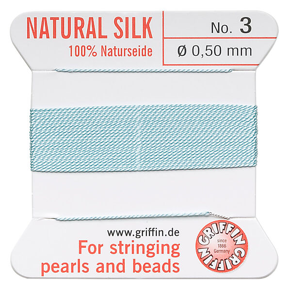 Thread, Griffin, silk, turquoise blue, size #3. Sold per 2-meter card (approximately 78 inches). image number 0