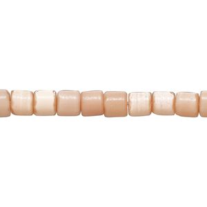Bead, cat's eye glass (fiber optic glass), peach, 5x4mm-6mm round tube. Sold per 14-inch strand, approximately 75 beads.