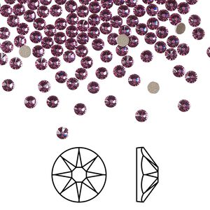 Flat back 1440pk dark rose foil back, Swarovski® 2.5 to 2.7mm XILION rose round SS9 2058