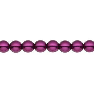 Bead, Czech pearl-coated glass druk, opaque deep magenta, 6mm round. Sold per 15-1/2" to 16" strand.