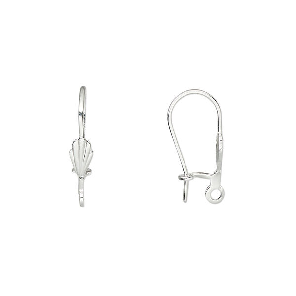 Ear wire, silver-plated brass, 17.5mm kidney with 6x3.5mm shell and open loop, 20-21 gauge. Sold per pkg of 5 pairs. image number 0