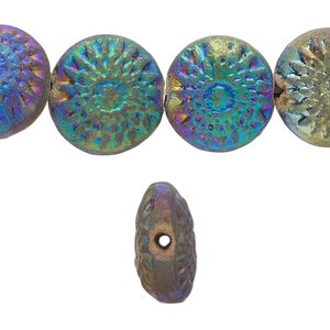 Bead, pressed clay, rainbow, 15-16mm handmade puffed round. Sold per 16-inch strand, approximately 25 beads.