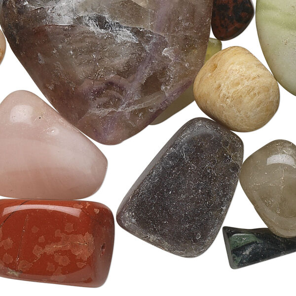 Bead mix, multi-gemstone (natural / dyed / manmade / imitation) and glass, mixed colors, small to large tumbled nugget. Sold per 1/4 pound pkg, approximately 45 beads. image number 0