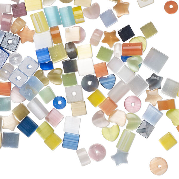 Bead mix, cat's eye glass (fiber optic glass), mixed colors, 2-5mm mixed shapes. Sold per 1-ounce pkg, approximately 190 beads. image number 0