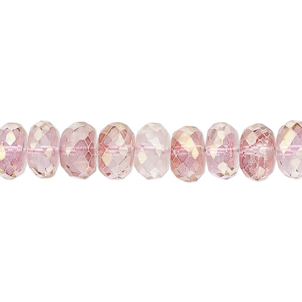 Bead, quartz crystal (coated), rose, 8x5mm-9x7mm hand-cut faceted rondelle, B grade, Mohs hardness 7. Sold per 7-inch strand, approximately 40 beads. image number 0