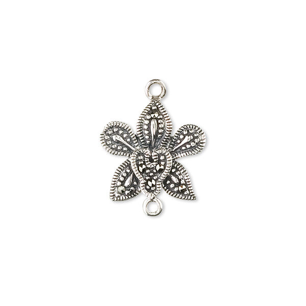Link, sterling silver and marcasite, 15x15mm flower. Sold individually. image number 0