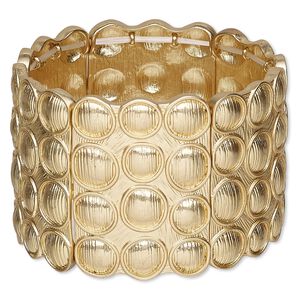 Bracelet, stretch, gold-finished "pewter" (zinc-based alloy), 45mm wide with matte circle design, 7-1/2 inches. Sold individually.