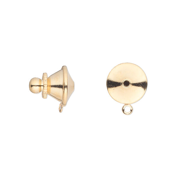 Tie tac clutch, gold-finished brass, 11x10mm push-in with loop. Sold per pkg of 10. image number 0
