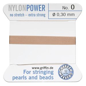 Thread, Griffin, nylon, beige, size #0. Sold per 2-meter card (approximately 78 inches).