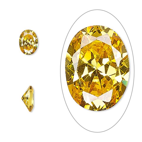 Gem, cubic zirconia, topaz gold, 8x6mm faceted oval, Mohs hardness 8-1/2. Sold per pkg of 2. image number 0