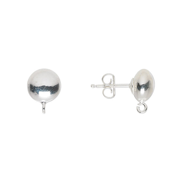 Earstud, sterling silver, 8mm saucer with open loop. Sold per pair. image number 0