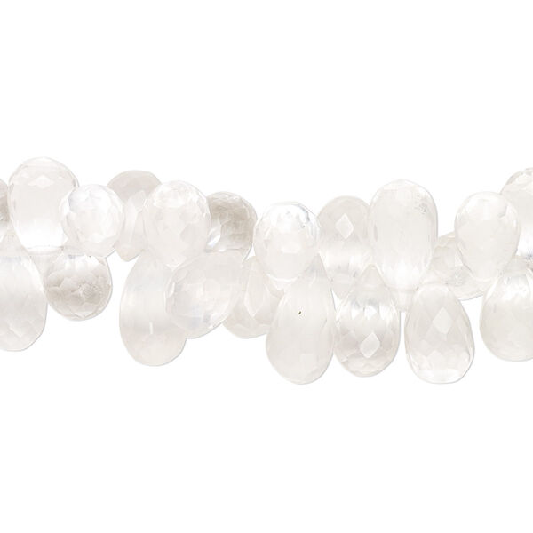 Bead, quartz crystal (natural), 9x6mm-13x7mm hand-cut top-drilled micro-faceted teardrop with 0.4-1.4mm hole, C+ grade, Mohs hardness 7. Sold per 7-inch strand. image number 0