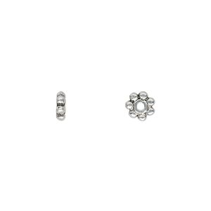 Bead, antique silver-plated "pewter" (zinc-based alloy), 6x2mm beaded rondelle. Sold per pkg of 50.
