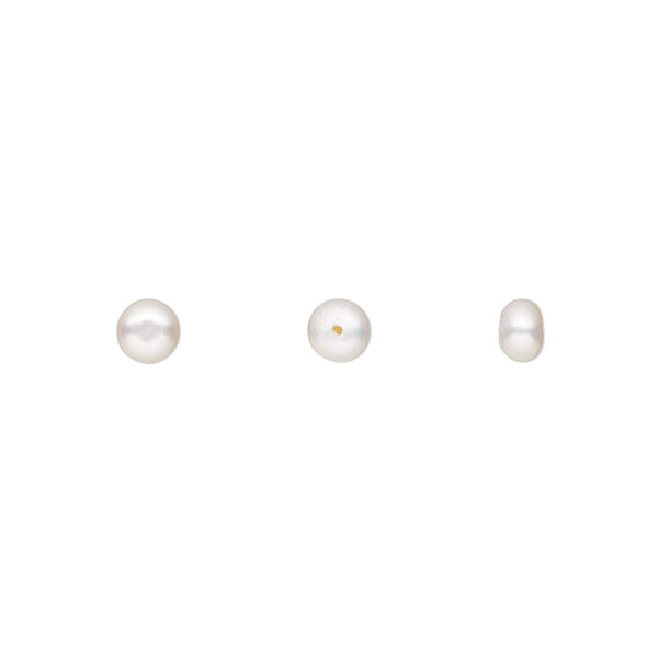 Pearl, White Lotus™, cultured freshwater (bleached), white, 4-4.5mm half-drilled button, B grade, Mohs hardness 2-1/2 to 4. Sold per pair. image number 0