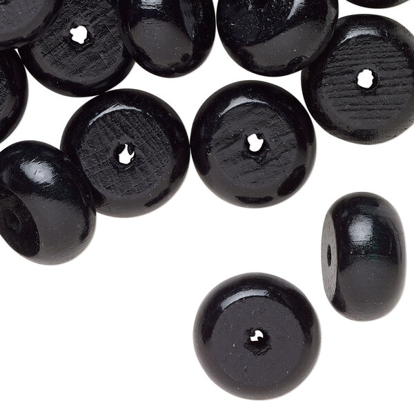 Bead, wood (dyed), black, 28x14mm-29x15mm rondelle. Sold per pkg of 30. image number 0
