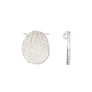Charm, silver-plated copper, 16x13mm single-sided textured flat leaf with hidden loop. Sold per pkg of 4.