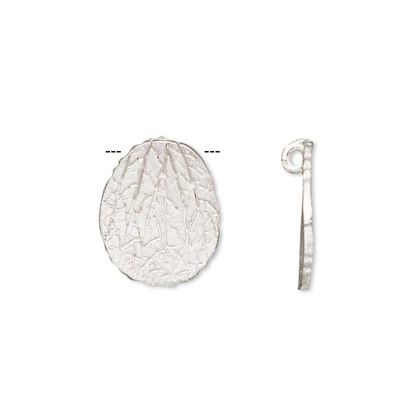 Charm, silver-plated copper, 16x13mm single-sided textured flat leaf with hidden loop. Sold per pkg of 4. image number 0