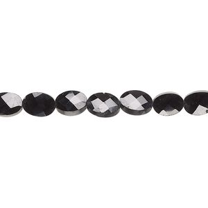 Black spinel 1pkg1, hand-cut faceted puffed oval bead natural 13 inch 7x4mm-7x5mm