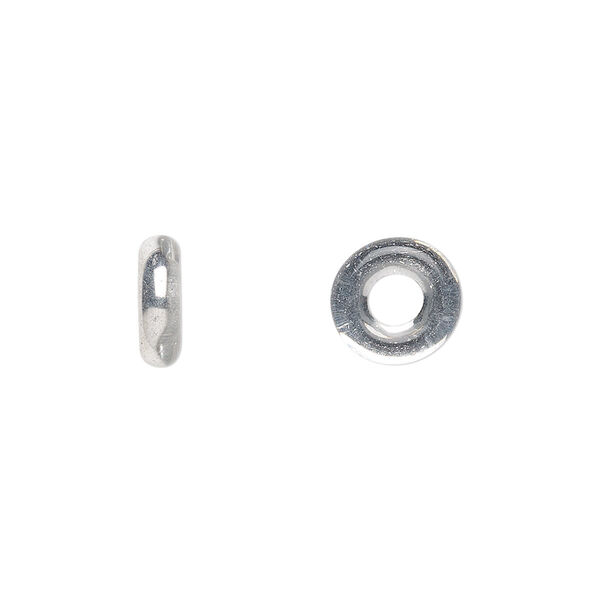 Bead, Czech pressed glass, silver, 9.5x3mm ring. Sold per pkg of 50. image number 0