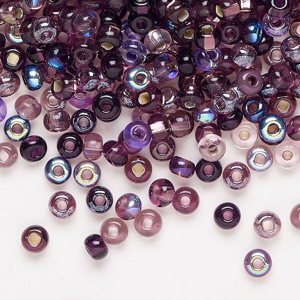 Seed bead mix, glass, 1pkg1, #6 rocaille, 100g, opaque and translucent multi-purple image number 0