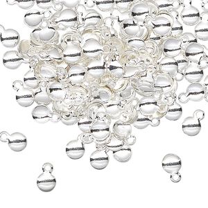Drop, silver-plated brass, 4mm round. Sold per pkg of 100.