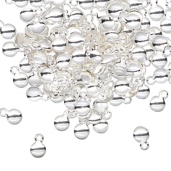 Drop, silver-plated brass, 4mm round. Sold per pkg of 100. image number 0