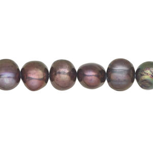 Freshwater 1pkg1, semi-round pearl, 15 inch dark peacock 8-10mm cultured