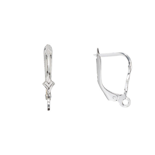 Ear wire, sterling silver, 17mm leverback with 6x4mm shield and open loop. Sold per pair. image number 0