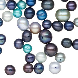 Pearl mix, cultured freshwater pearl (dyed), multi-blue, 4mm-14x12mm semi-round, Mohs hardness 2-1/2 to 4. Sold per 2-ounce pkg, approximately 155 pearls.