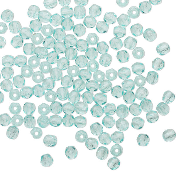 Bead, Czech fire-polished glass, light aqua, 3mm faceted round. Sold per pkg of 1,200 (1 mass). image number 0