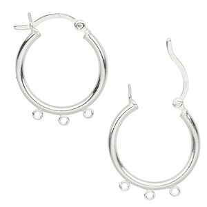Earring hoop 1pkg2 sterling silver, 22mm round / latch-back / 3 open loop, 1 pair